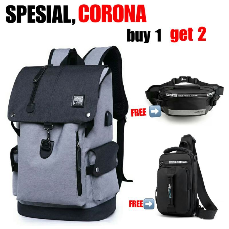 BUY 1 GET 2 - Tas Pria ZB RDN 069 Distro Raindoz Bandung Ransel Punggung Backpack Cowok Keren Sek BR