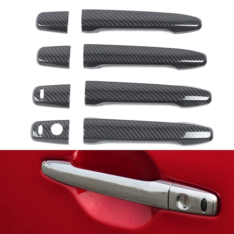 4Pcs Carbon Fiber Car Exterior Door Handle Cover for Mitsubishi Lancer Evolution X Outlander ASX (with Keyless Holes)