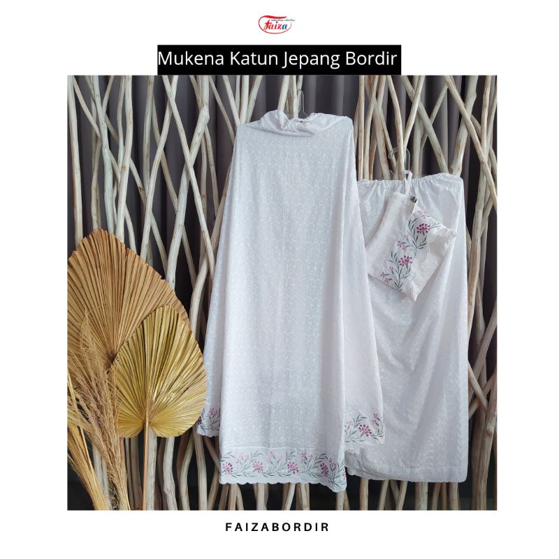 Mukena Jumbo Katun Jepang Bordir / Mukena Katun Jepang Bordir Bunga Warna Putih