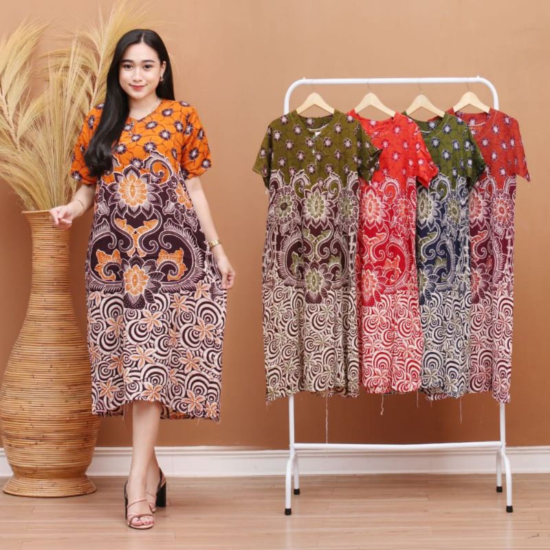 Daster Batik Print - Lengan Pendek - Motif Abstrak - Leher Kancing - Bumil - Busui (DPT001-65) Murah