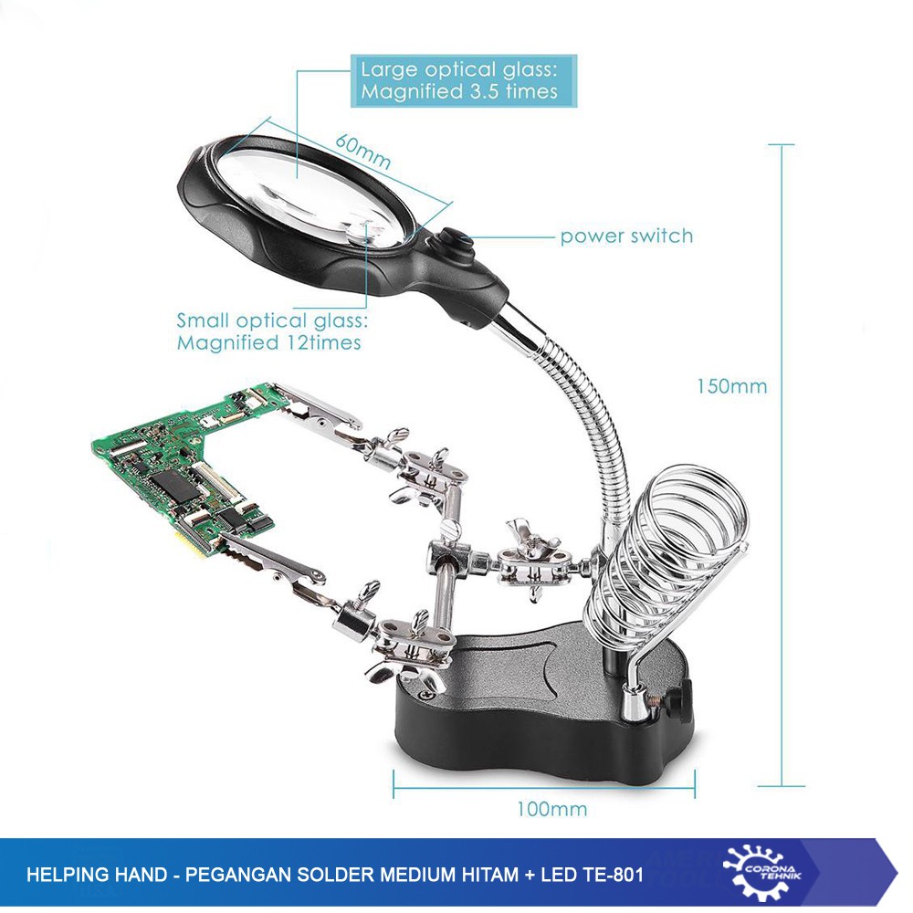 Helping Hand - Pegangan Solder Medium Hitam - Led TE- 801