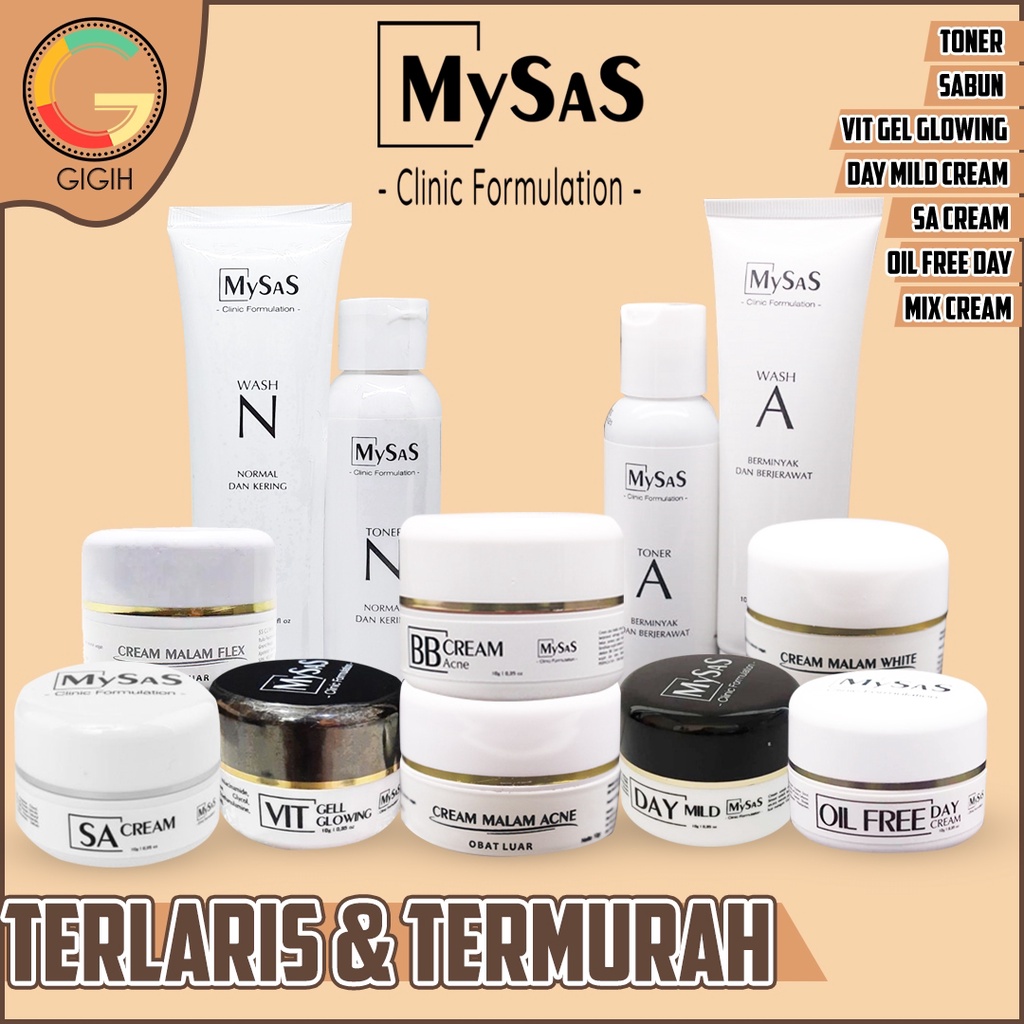 MySas Eceran ( Vit Gel / Oil Free / Sabun N/A / Toner N/A / Day Mild / SA cream / Cream Malam )