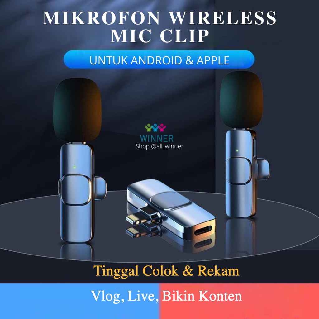 MIKROFON WIRELESS VLOG MIC CLIP HP MINI Portable BISA NGECAS Mikrofon Smartphone 2.4Ghz USB Type C Android Microphone PC/Phone/Camera TikTok YouTube Facebook Live Stream Vloger Vlog