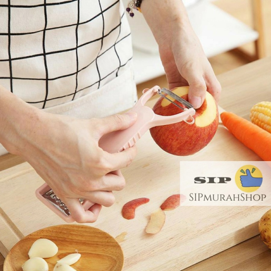 (COD) Alat Peeler 2In 1 Alat Pengupas Buah Melon Sayuran Multifungsi Bahan Abs Stainless Steel Untuk Dapur