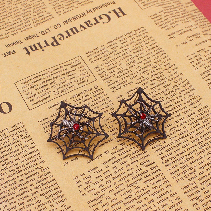Anting Stud Desain Jaring Laba-Laba Hipster Warna Hitam Untuk Wanita