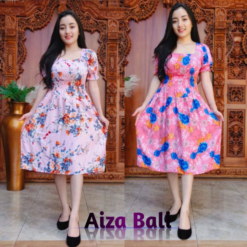 Dress Daster Sabrina Pendek Motif Bunga Mawar Lengan Pendek Rayon Super Premium Bali Terbaru Kekinia