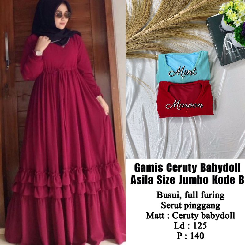 Baju Gamis Rempel Keliling Polos Seruty Babydoll Varian Warna Cocok Untuk Remaja Dan Dewasa