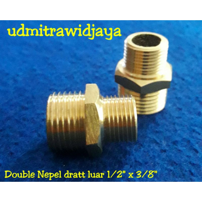 Double nepel dobel nepel drat luar kuningan adapter drat pipa 1/2 x 3/8 hex dobel neple kuningan