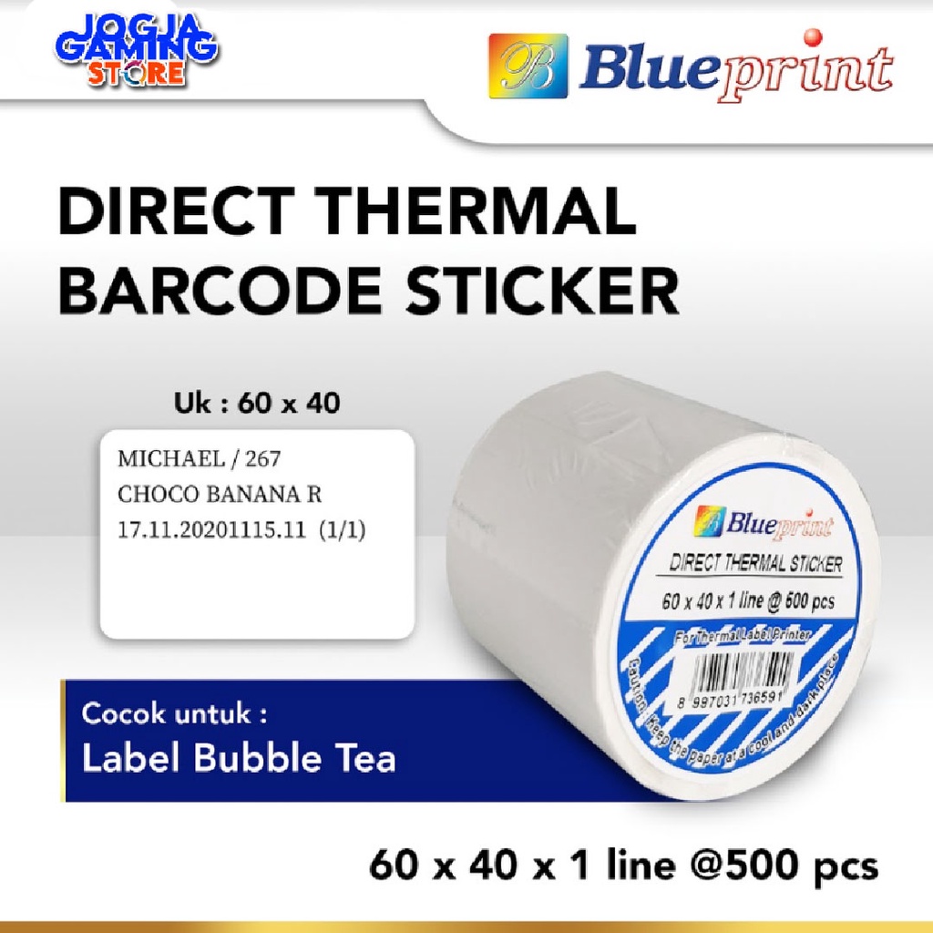 

DIRECT THERMAL STICKER / LABEL STIKER BLUEPRINT 60x40 mm x 1 Line Isi 500pcs