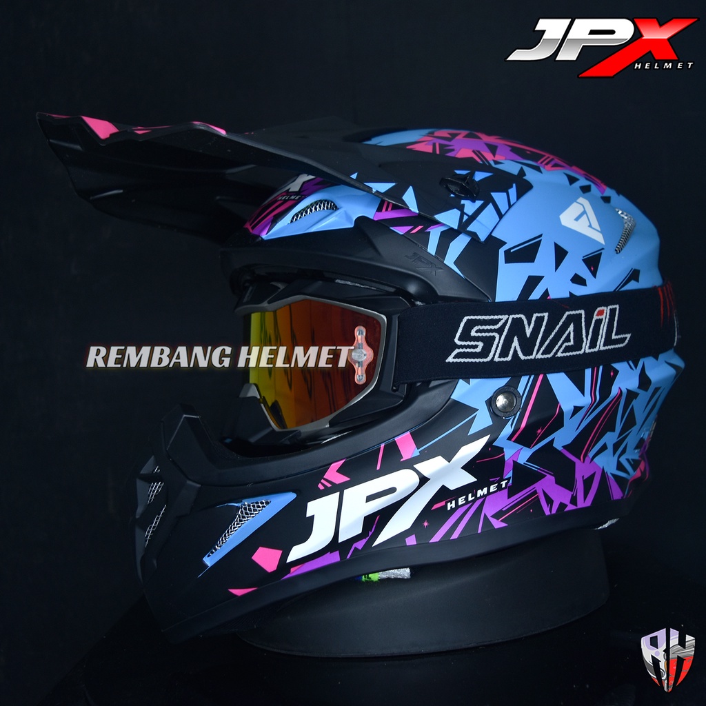 HELM JPX CROSS_FOX1 X33 - BLUE DOFF PAKET GANTENG GOOGLE SNAIL HELM JPX KLX ORIGINAL HELMET MOTO TRAIL SUPERMOTO HELM FULL FACE MOTO CROSS TERBAIK-MX36 MATT GREY/RED
