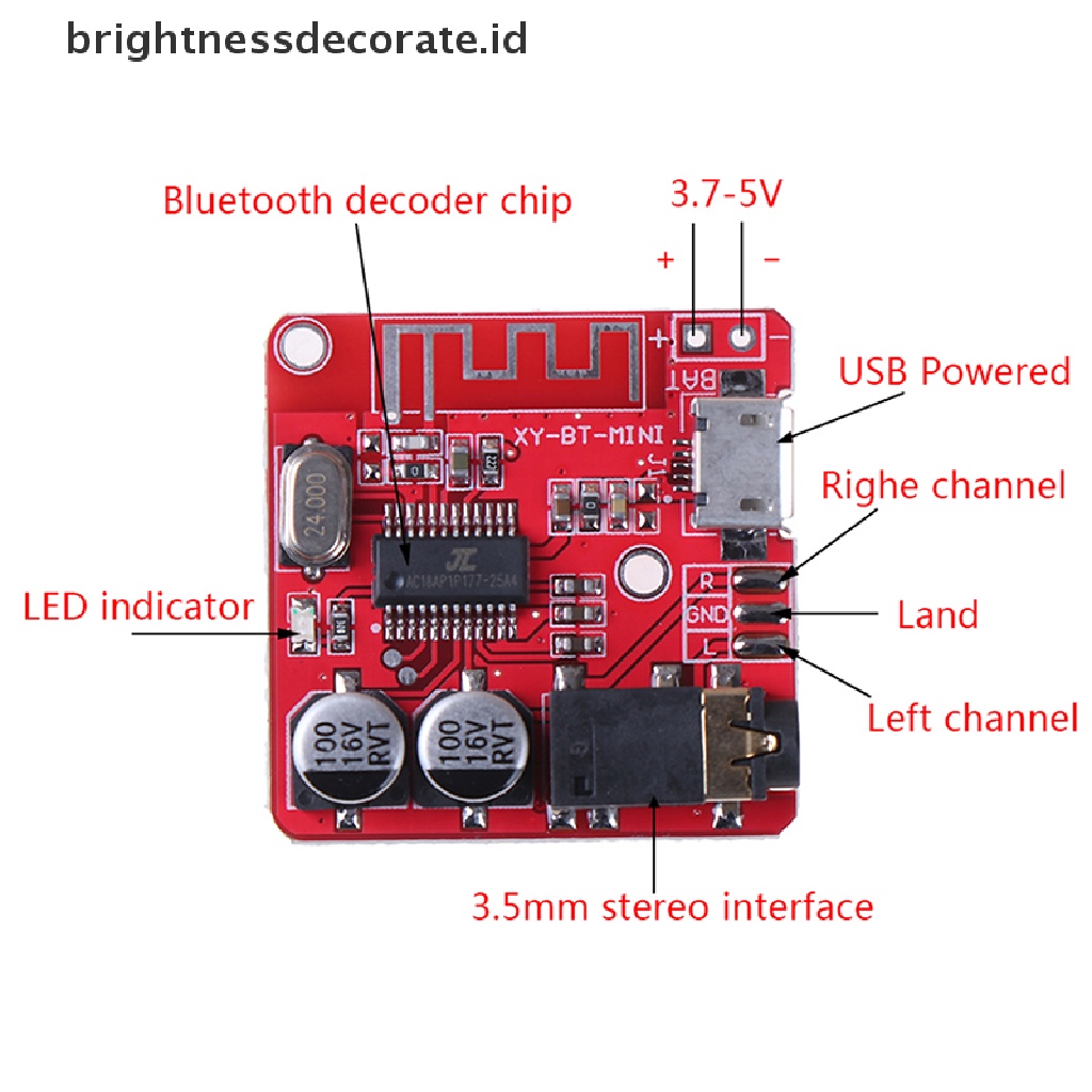 Modul decoder mp3 lossless wireless bluetooth 3.7-5v Dengan Kartu tf