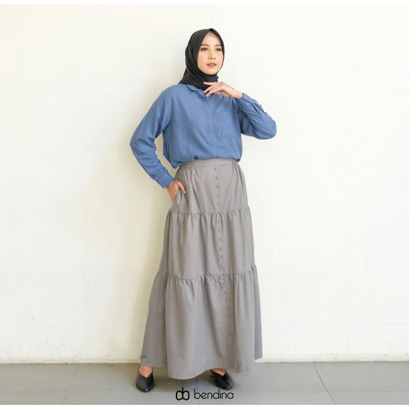 Ariana- Rok Susun Rayon Jumbo Premium Rok Susun Kancing Depan