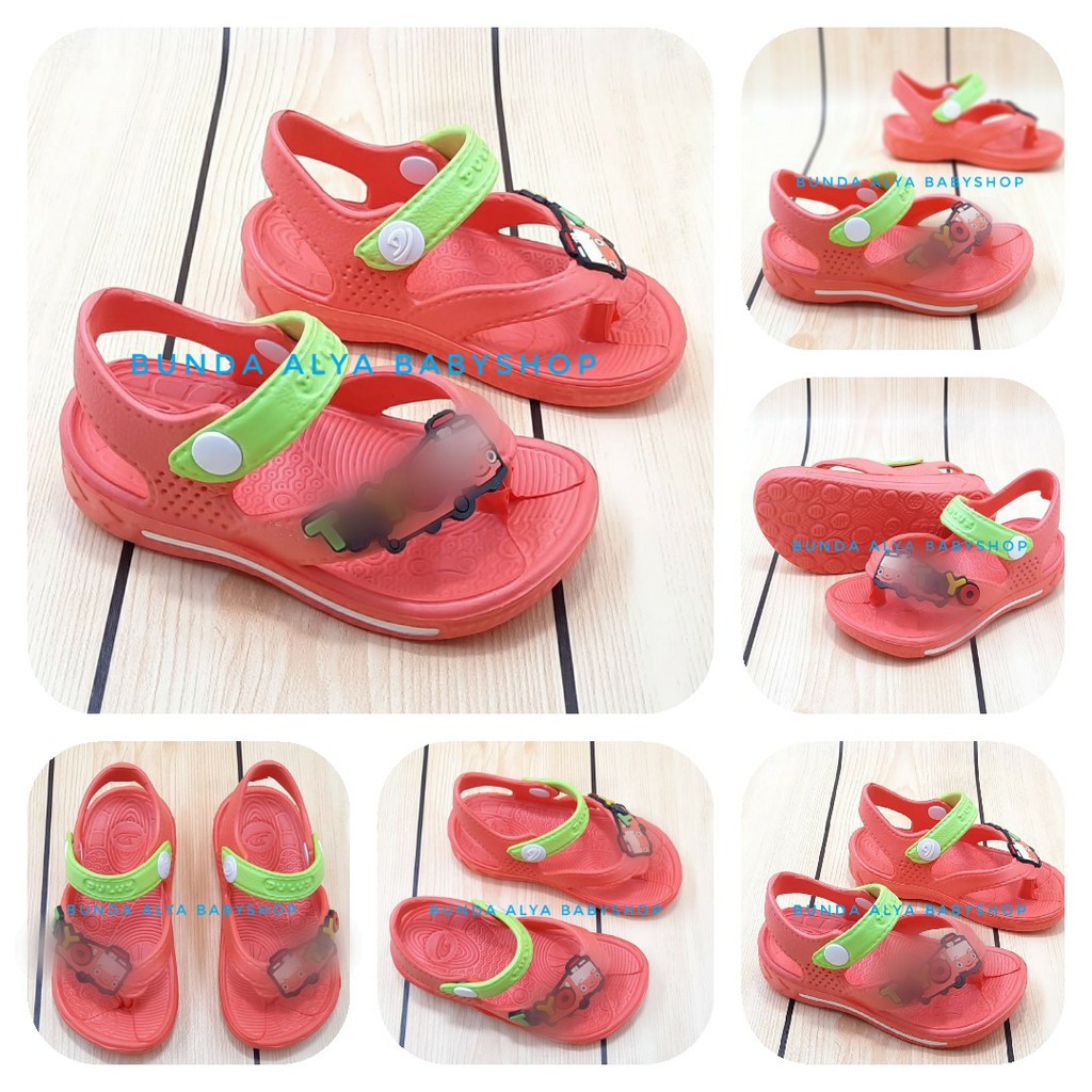 Sandal Bayi Laki Usia 6 - 12 Bulan Size 19 - 22 Karet - Sendal Anak Cowok Anti Licin Bus ORANGE SALE