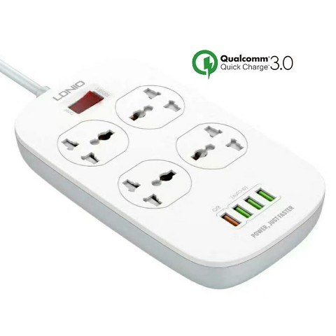 Stop Kontak 4 Socket with 4 Port USB Support Quick Charge LDNIO SC4407