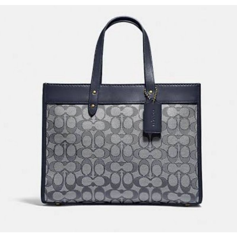Coach Field Tote 30 In Signature Jacquard Midnight Navy