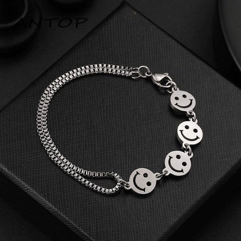 Korea Gelang Smiley Metal Hip-Hop Serut Aksesoris Fashion Pria Dan Wanita ANTOP