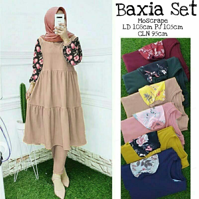 ST Set Stelan Atasan Tunik Celana Moscrepe Katun Baxia
