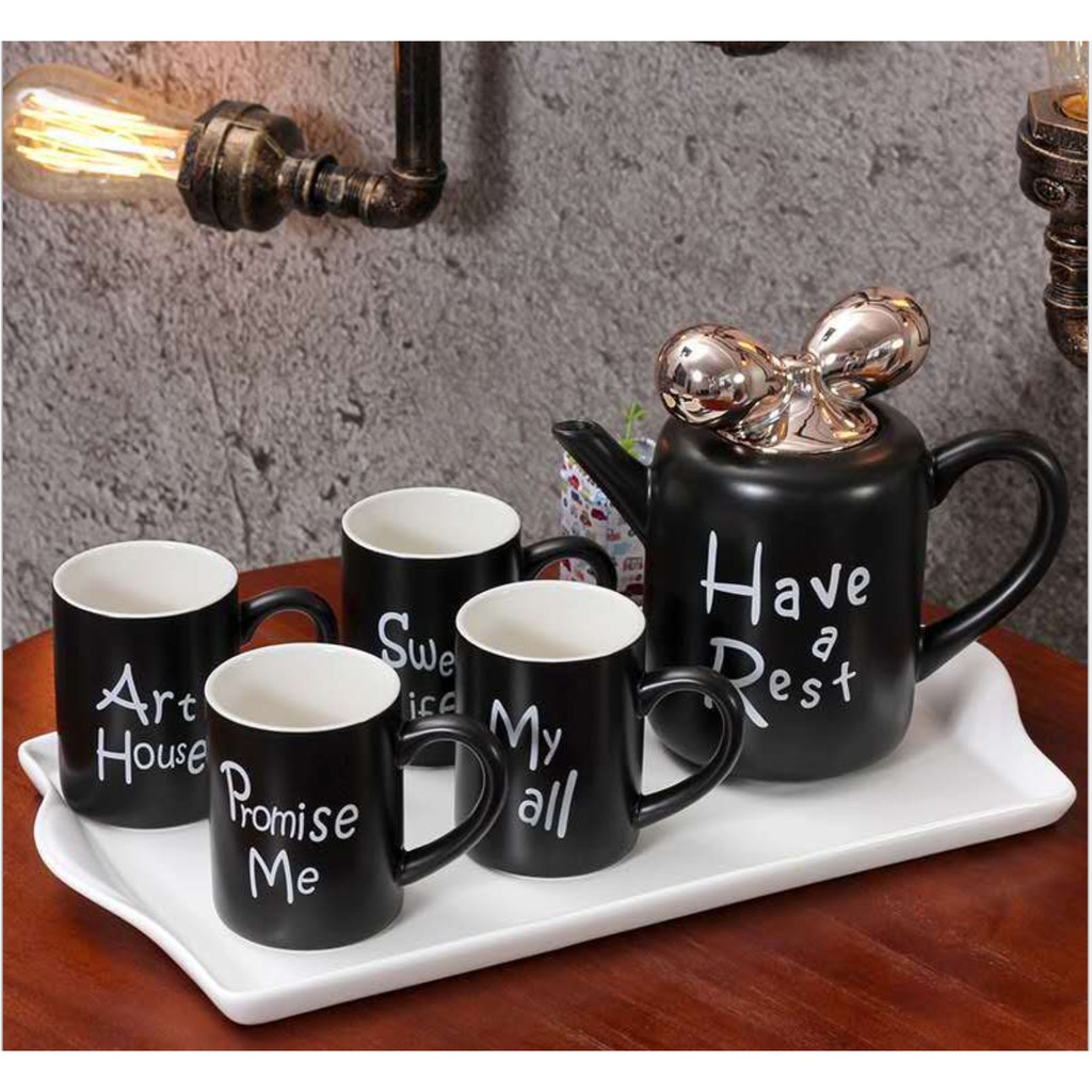 Ceramic Pastel Tea Pot Set / Peralatan Minum Teh Keramik Teko Cangkir Nampan