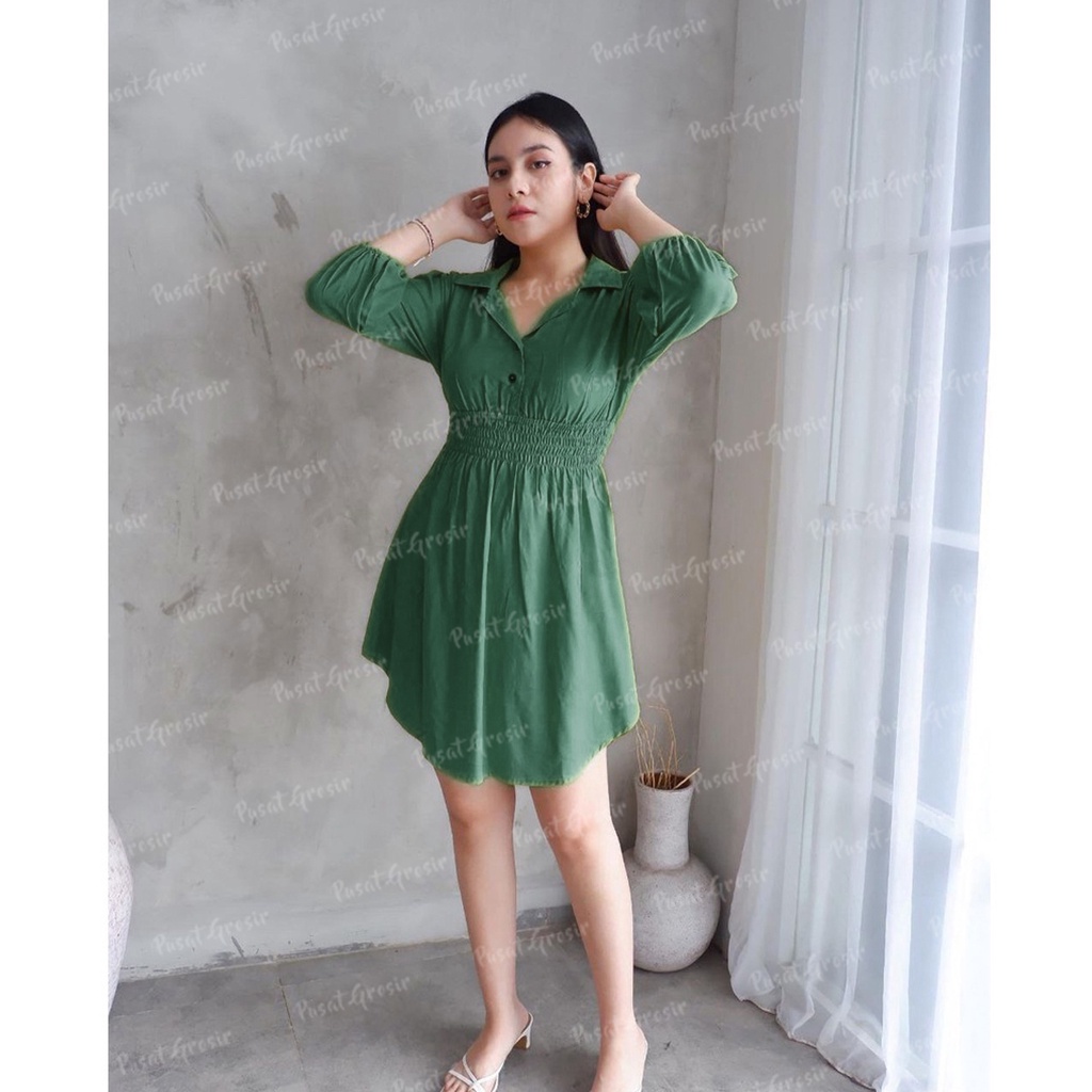 TITIAN Mini Dress Korean Style Big Size Baju Wanita Lengan Panjang V neck Dress Rayon Jumbo Size Rea