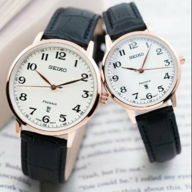 JAM TANGAN COUPLE SEIKO KULIT TGL AKTIF ||DM 3cm&4cm||