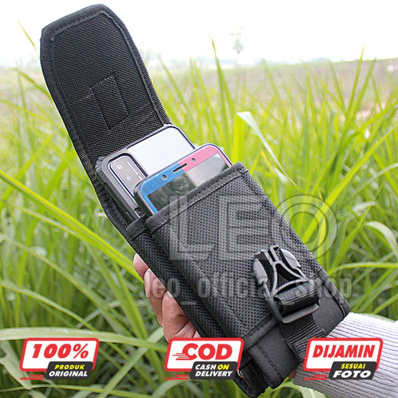 Tempat Sarung Hp Pinggang Kanvas Tas Dompet Handpone Pinggang Doble Slot 6,8inch Sarung Handphone Tas Dompet Pouch hp Hitam Pria Tactical