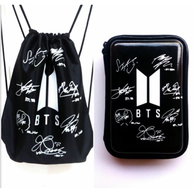 

Paket Hemat Tas serut dan tempat pensil BTS Kpop Korean pencil caseHPO