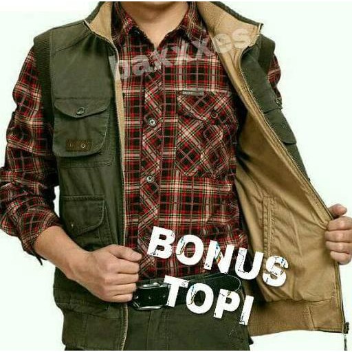 Jaket Rompi Jeep - Outdoor Vest - Original Import - Warna Green Army