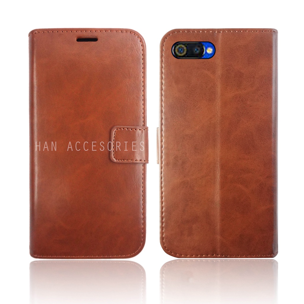 (PAKET HEMAT) Fashion Selular Flip Leather Case Realme C2 / OPPO A1K Flip Cover Wallet Case Flip Case + Nero Temperred Glass