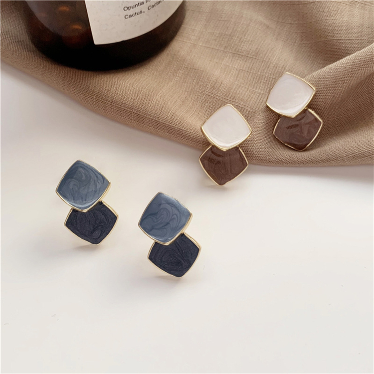 Anting Simple Kotak Geometric Blue &amp; Brown Aksesoris Wanita