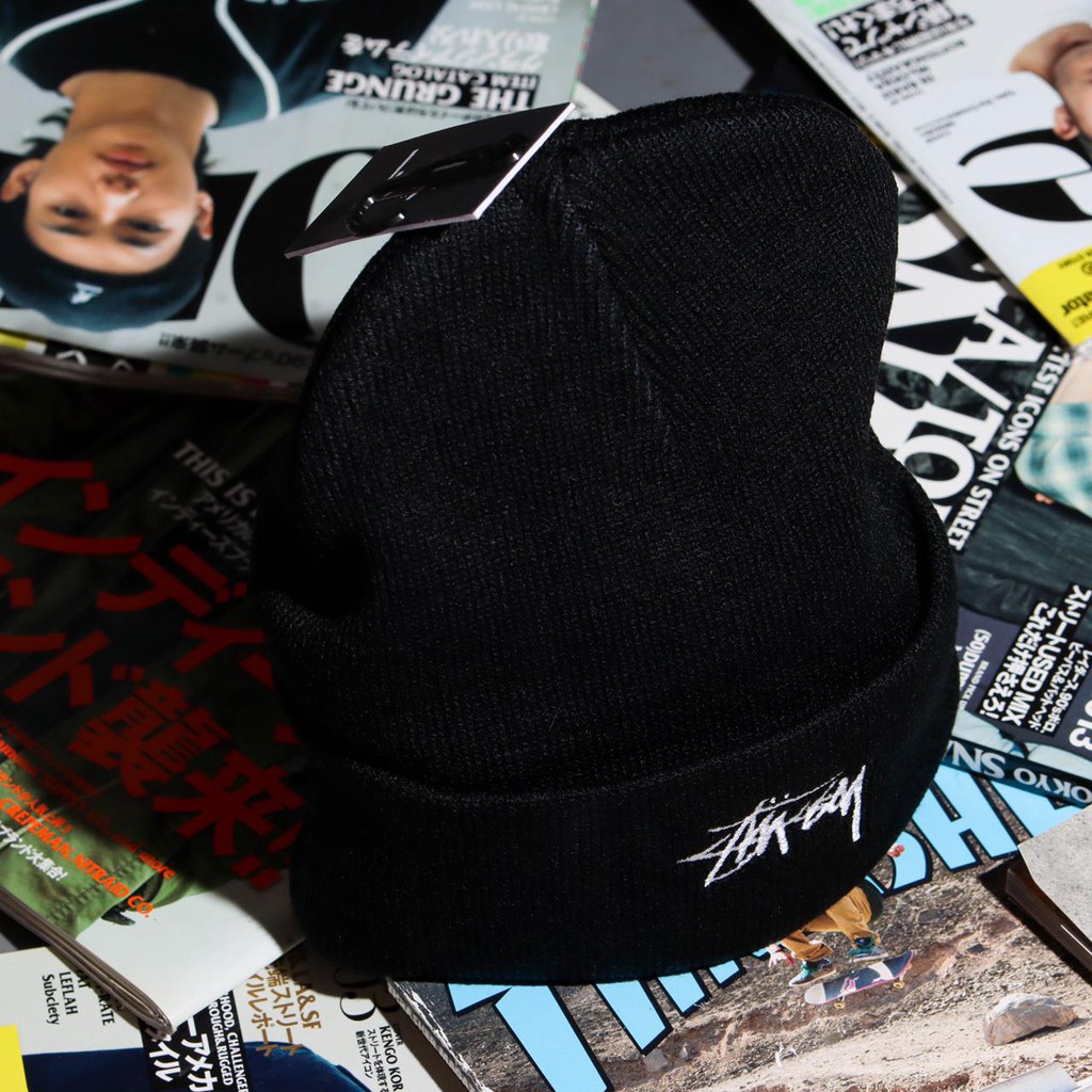 STUSSY CUFF BEANIE HAT BLACK Original