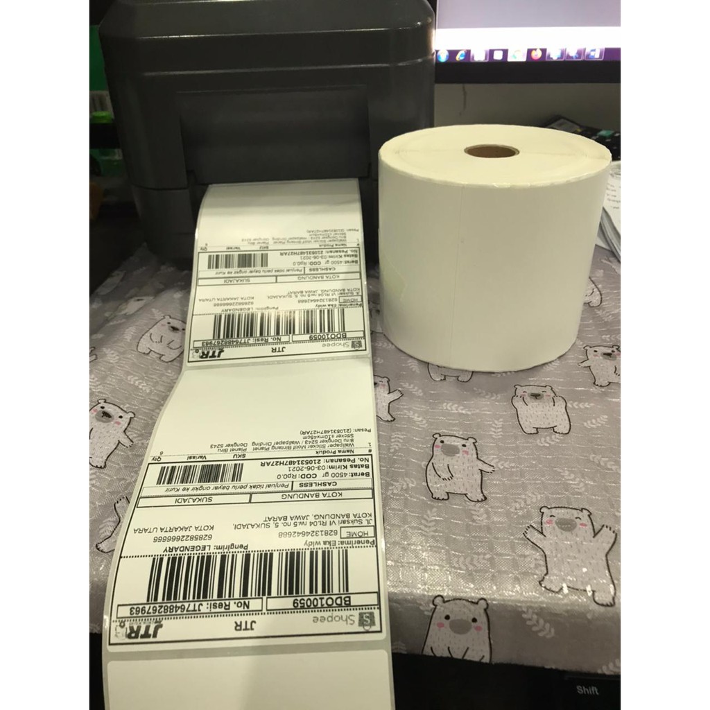 Label Sticker Thermal - Kertas Printnan Resi / Label Print Thermal 100x150 /  ISI 500 Lembar