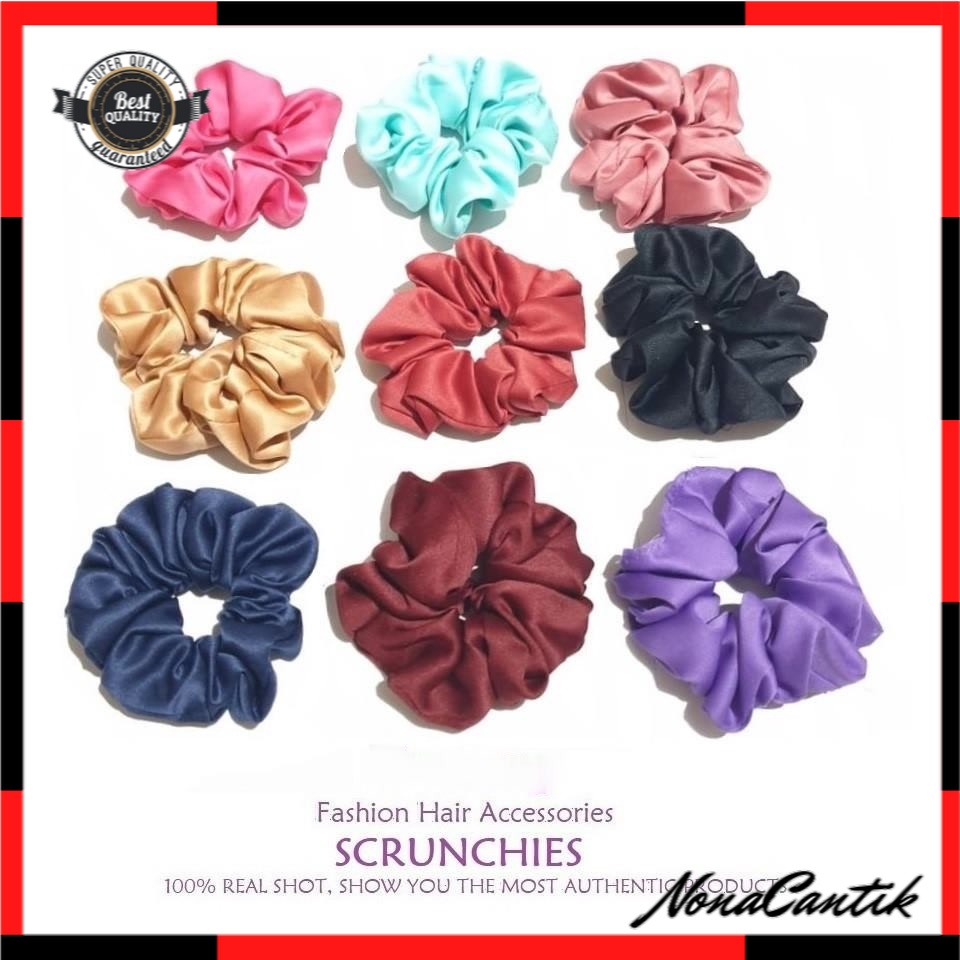 Scrunchie Velvet Silk Ikat Rambut Warna Doff Kunciran Cepol Matte Bahan Satin Velvet