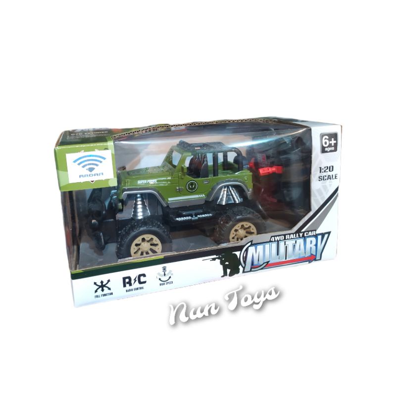 Mainan Remote Control Mobil Jeep Wrangler Rubicon Army 1:20