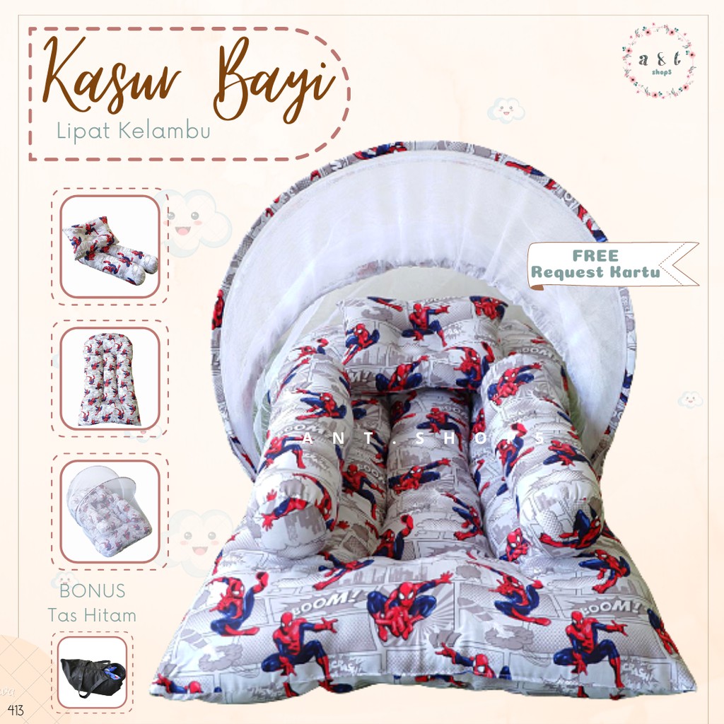 Kasur Bayi Motif Spiderman Set Komplit Bahan Katun dan Dakron Grade A Kado Perlengkapan Bayi Lucu