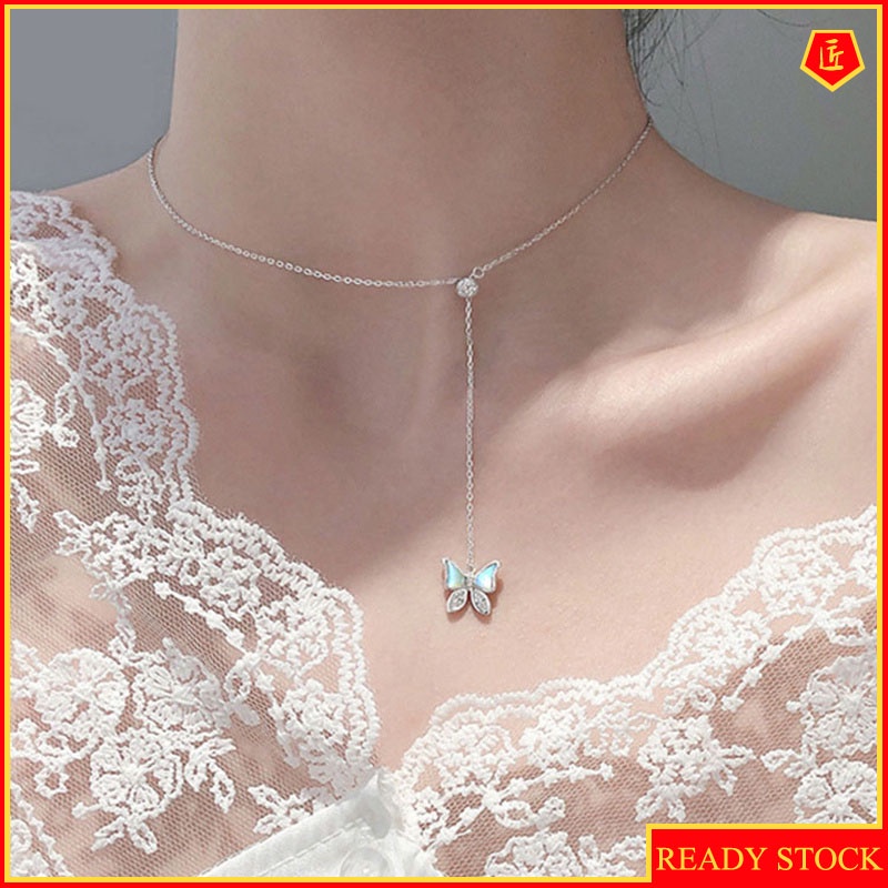 [Ready Stock]2021 New 925 Silver Fritillary Butterfly Necklace Elegant Light Luxury