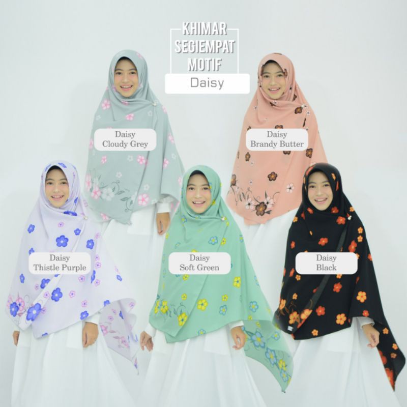 KHIMAR SEGIEMPAT MOTIF DAISY 120 cm, 130 cm & 150 cm BY HIJAB HAYURI