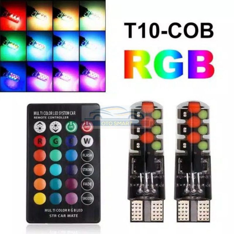 LAMPU LED SENJA/KOTA T10 SILICONE HIGH QUALITY RGB REMOT COB &amp;SMD MOBIL MOTOR DC 12V