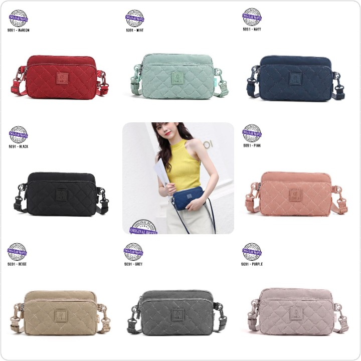 SALE GUDIKA - Tas Selempang Wanita Mini Import Original 5091 - Tas Wanita Selempang Bahu Import Korea Kekinian Terbaru Bahan Nylon Waterproof Anti Air - slingbag - tas mini - bag - cewek - fashion - branded - santai - tas - slempang - termurah - ori