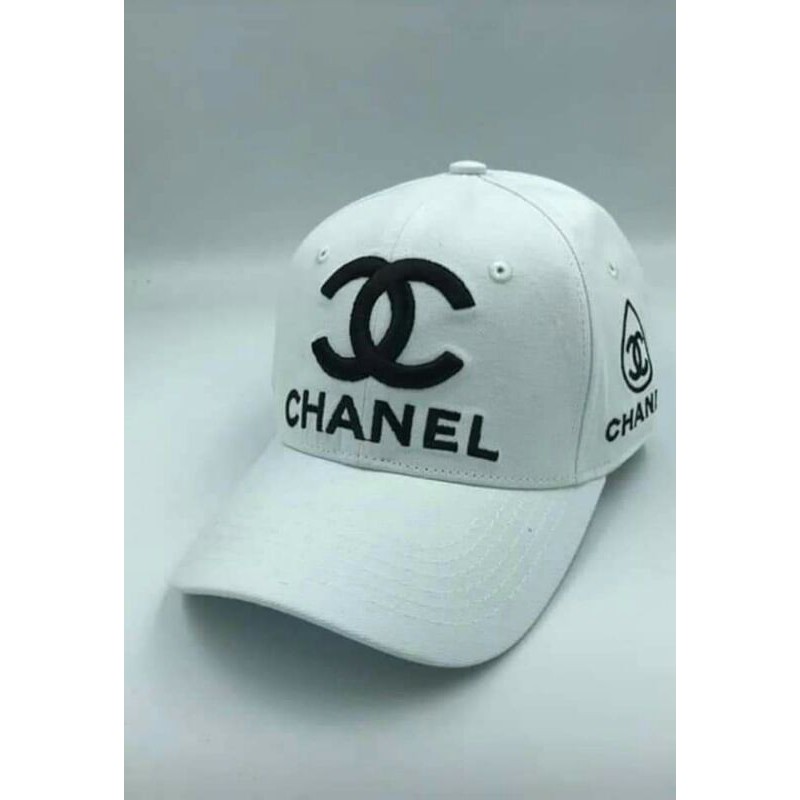 topi chanel baseball putih black logo