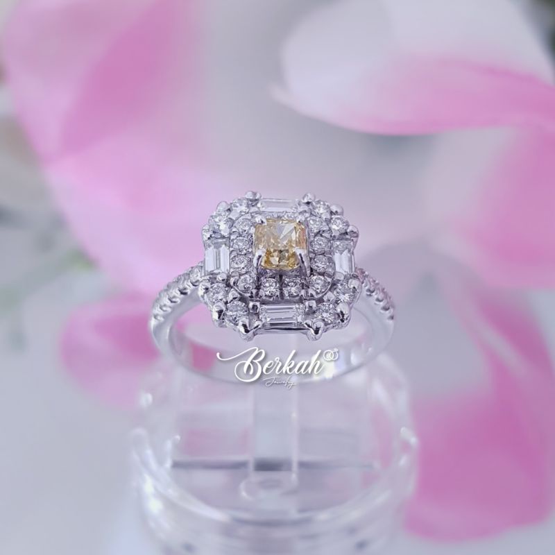 Cincin emas putih berlian fancy yellow dan berlian asli eropa natural diamond