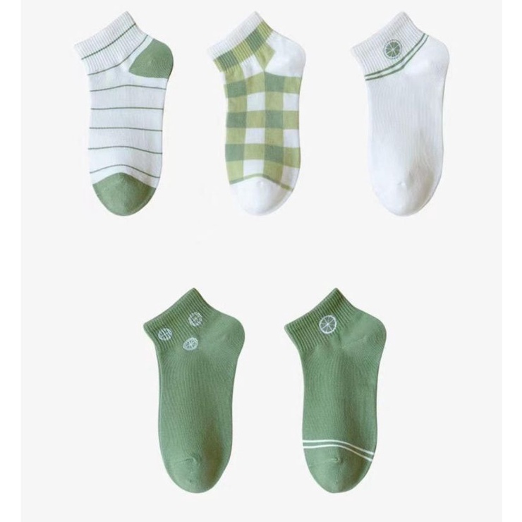 [ COD ] Kaos Kaki Wanita Motif Lemon Pendek Semata Kaki Lucu Hijau Lumut Korea Style Women Sock Import / Kaos Kaki Wanita Pendek Motif Kotak Garis-7