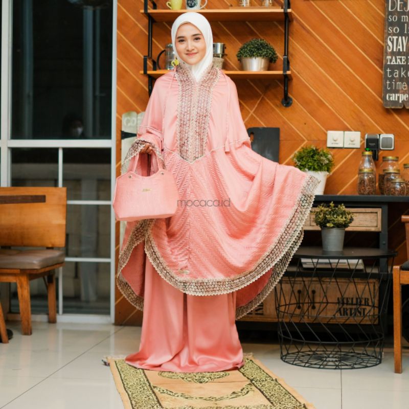 mukena 2 in 1 dewasa mewah premium edition  salem peach salmon bisa cod gosend bandungfree tas cantik jumbo