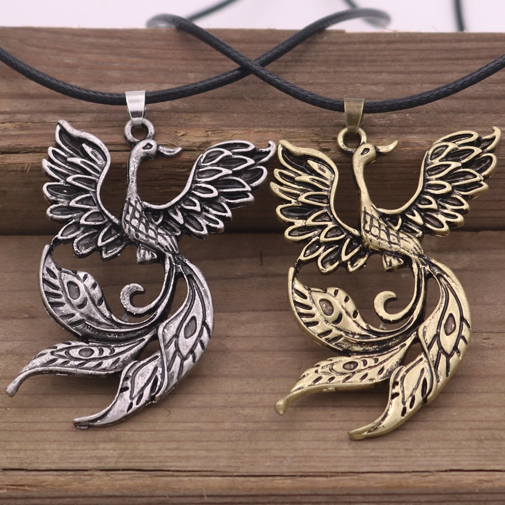 Kalung Rantai Liontin Burung Phoenix Firebird Gaya Retro Viking Untuk Wanita