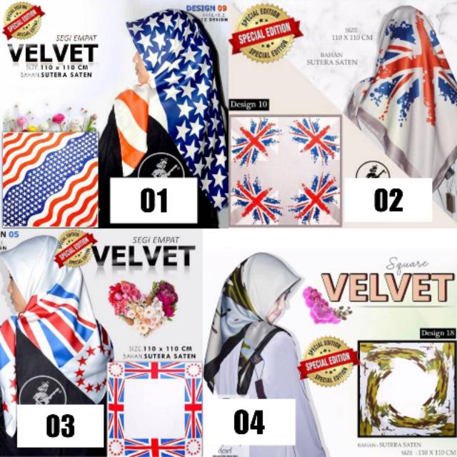 Segiempat Velvet Premium Bendera England America Australia Scarf Jilbab Hijab Inggris Amerika