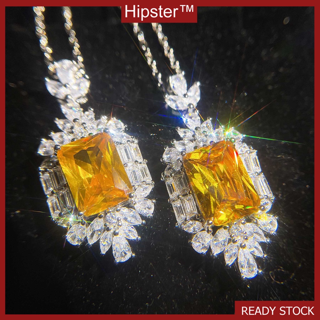 New Hot Sale Fashion Micro Inlay Full Diamond Natural Citrine Necklace