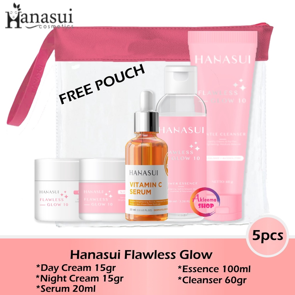 Paket Hanasui Flawless Glow 5pcs (Day+Night+Serum Kuning+Essence+Cleanser)