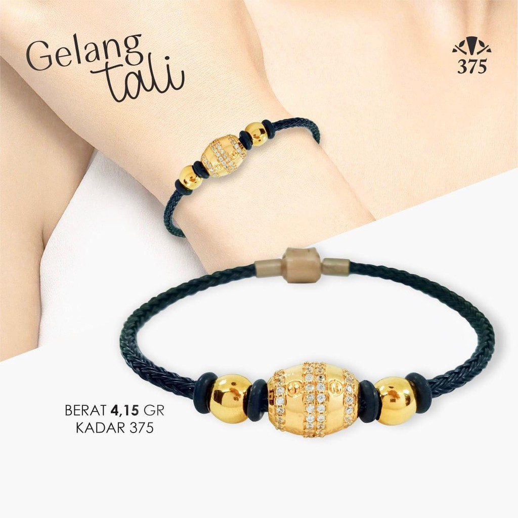 GELANG TALI ANTI AIR WATERPROOF EMAS ASLI OVAL KADAR 375