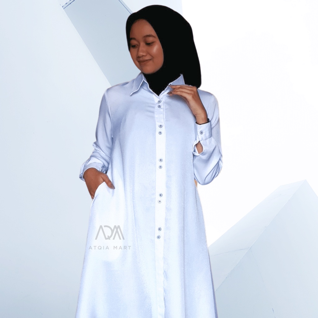 Jual Baju Kantor Muslimah Premium Base Atasan Tunik Putih Wanita Full