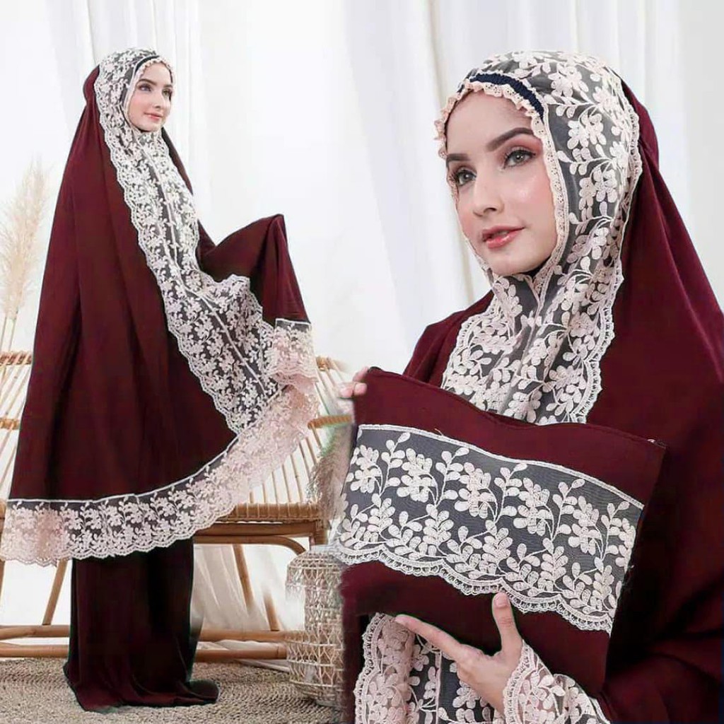 C19 Mukena Shireen Bahan zarah carp kombinasi brokat katun ...free tas cantik kombinasi brokat