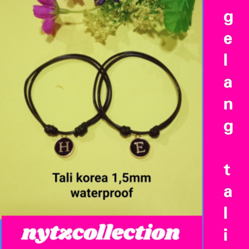 GELANG HURUF HITAM TALI KULIT KOREA